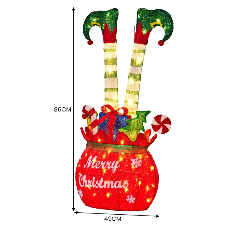 Christabelle Elf in Gift Sack Christmas Display Warm White LED Lights 86cm Decoration Yard Lawn Statue