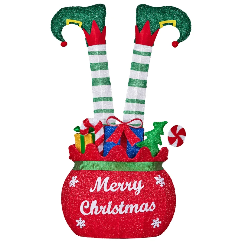 Christabelle Elf in Gift Sack Christmas Display Warm White LED Lights 86cm Decoration Yard Lawn Statue