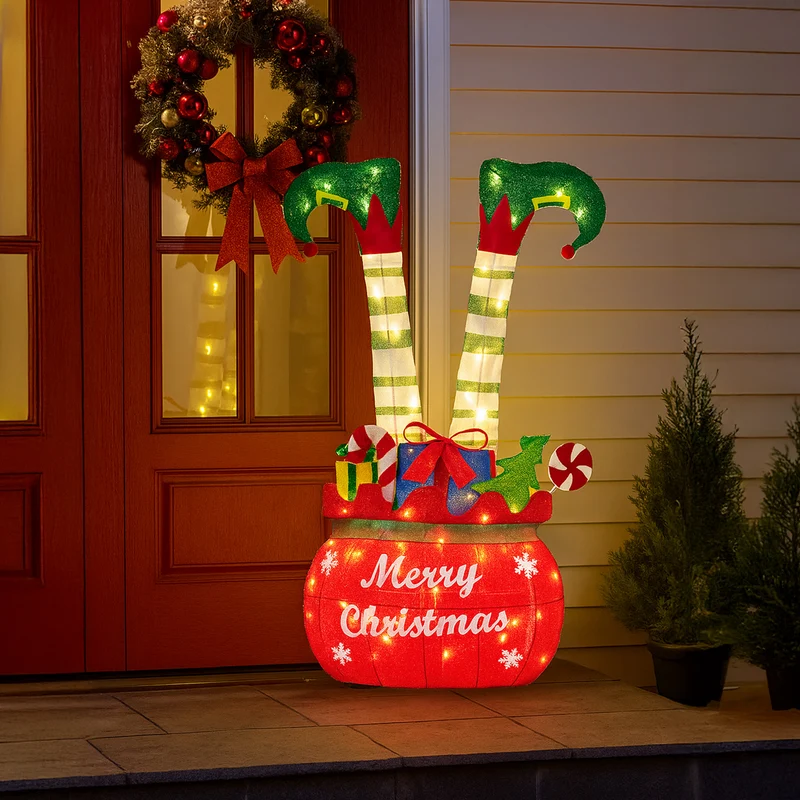 Christabelle Elf in Gift Sack Christmas Display Warm White LED Lights 86cm Decoration Yard Lawn Statue