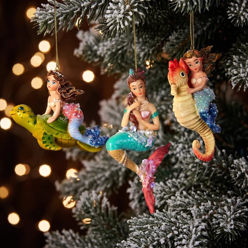 Christabelle 3 Mermaid Christmas Ornaments Assorted Novelty Figures 13cm Xmas Tree Decorations Hanging Baubles