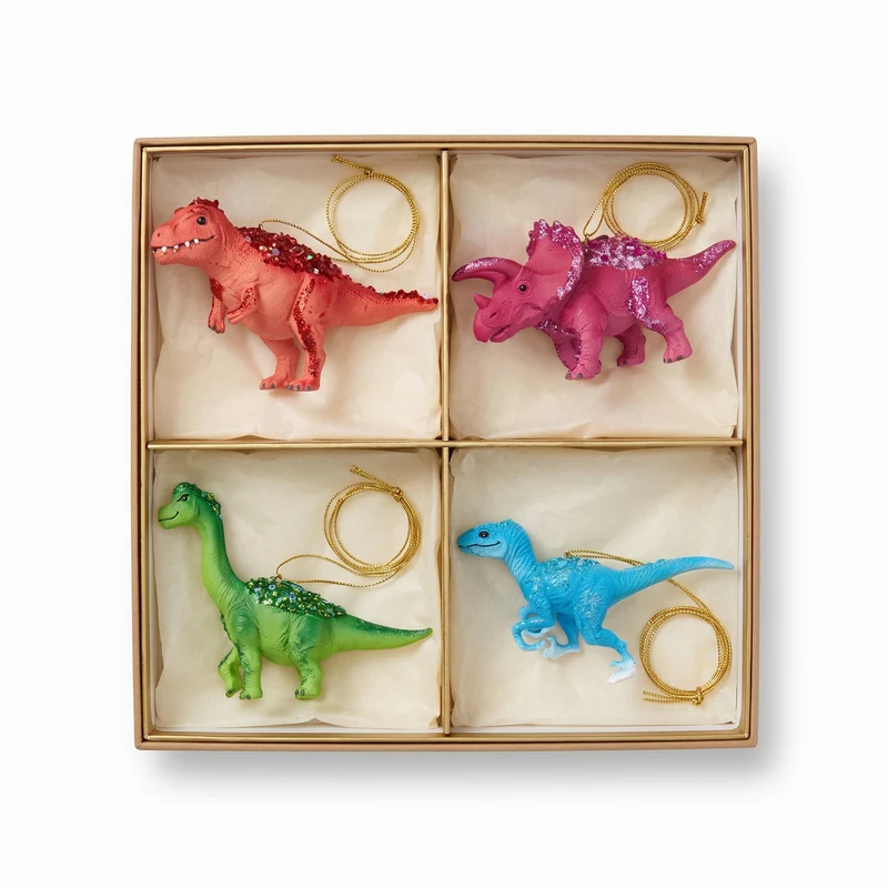 Christabelle 4 Dinosaur Christmas Ornaments Assorted Novelty Figures 15cm Xmas Tree Decorations Hanging Baubles