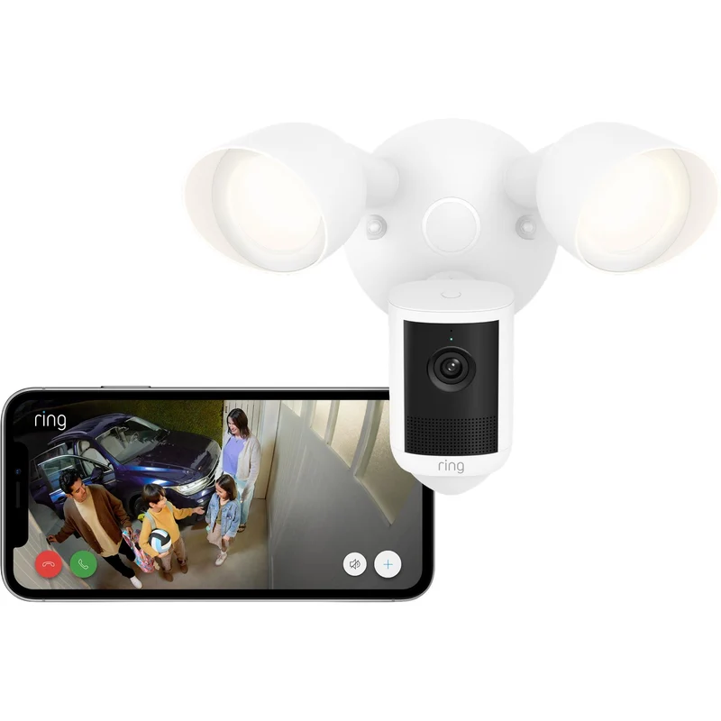Ring Floodlight Camera 2K Wired Security Camera (White)