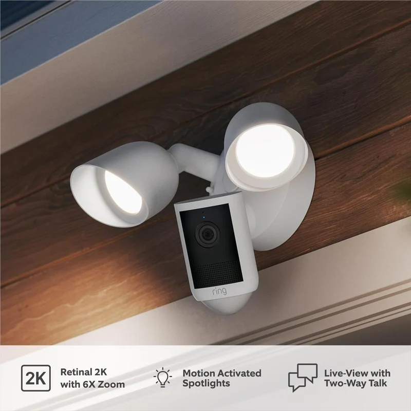 Ring Floodlight Camera 2K Wired Security Camera (White)