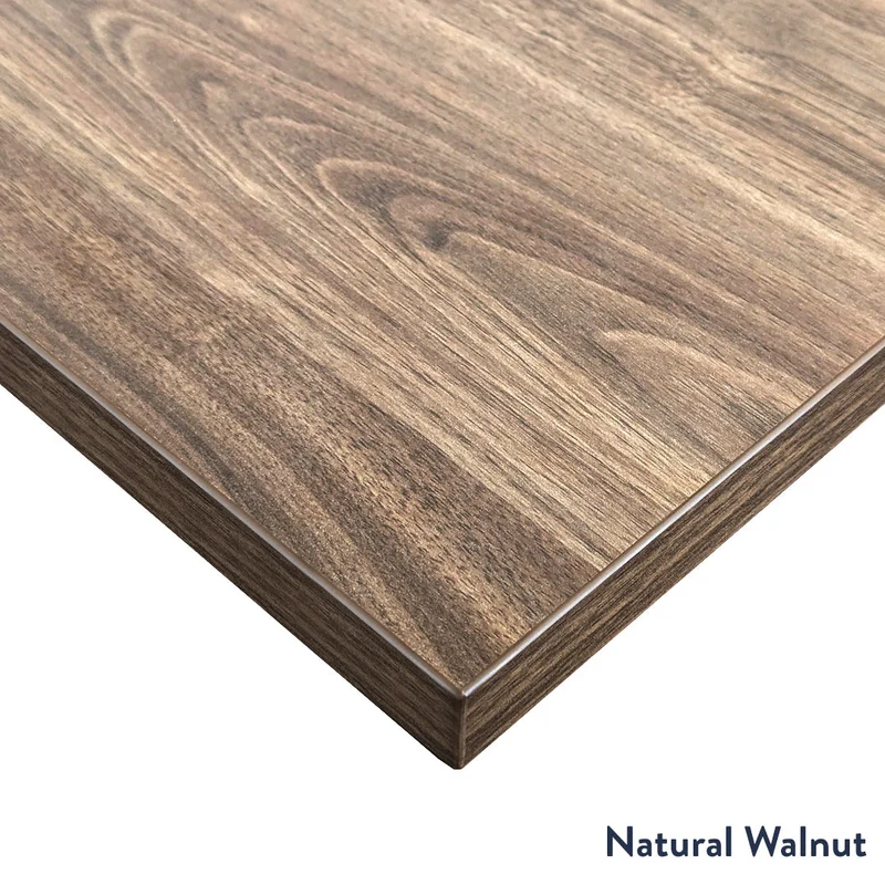 Desky L-Shape Melamine Sit Stand Desk 160cm - Right Return Jarrah Legno Top and Wheat Leg