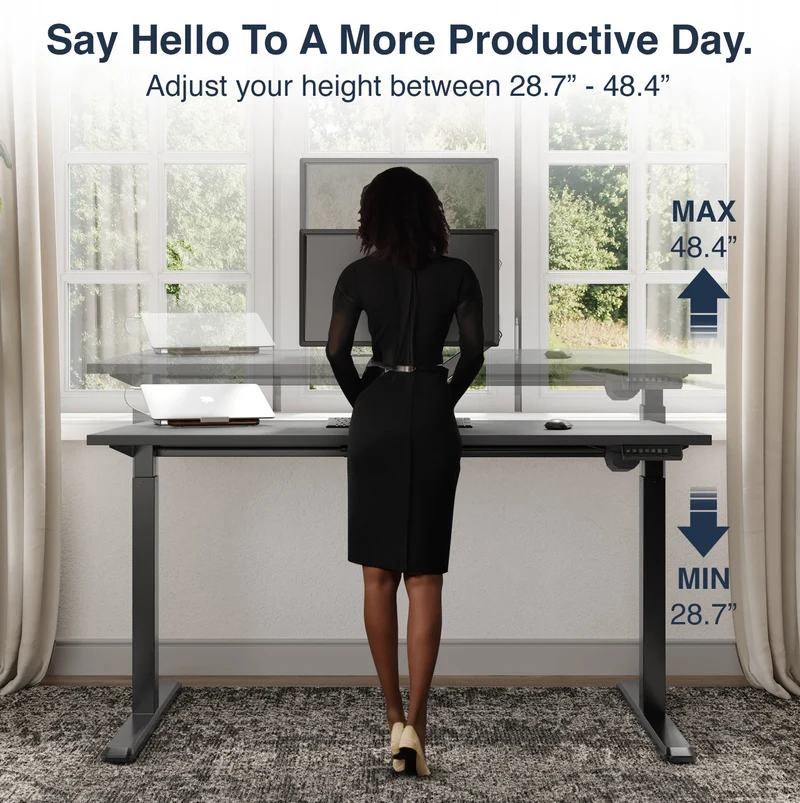 Desky Single Sit Stand Gaming Desk 180cm Black Desktop and White Frame
