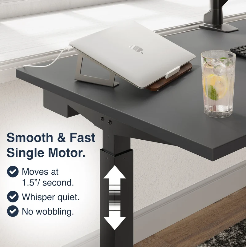 Desky Single Sit Stand Gaming Desk 180cm Black Desktop and White Frame