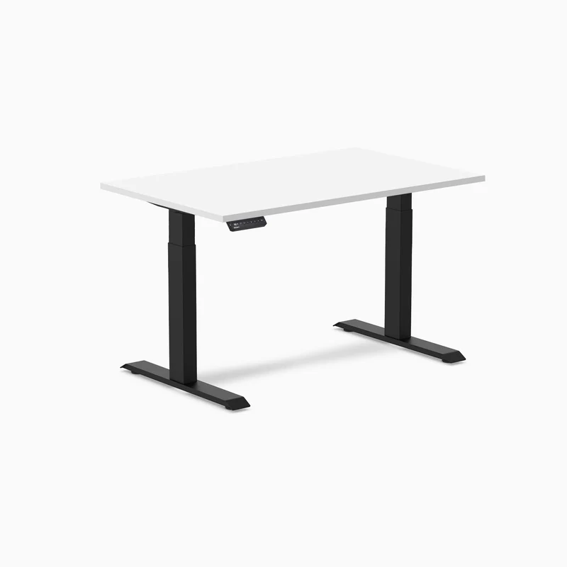 Desky Single Sit Stand Desk 180cm White Desktop and White Frame