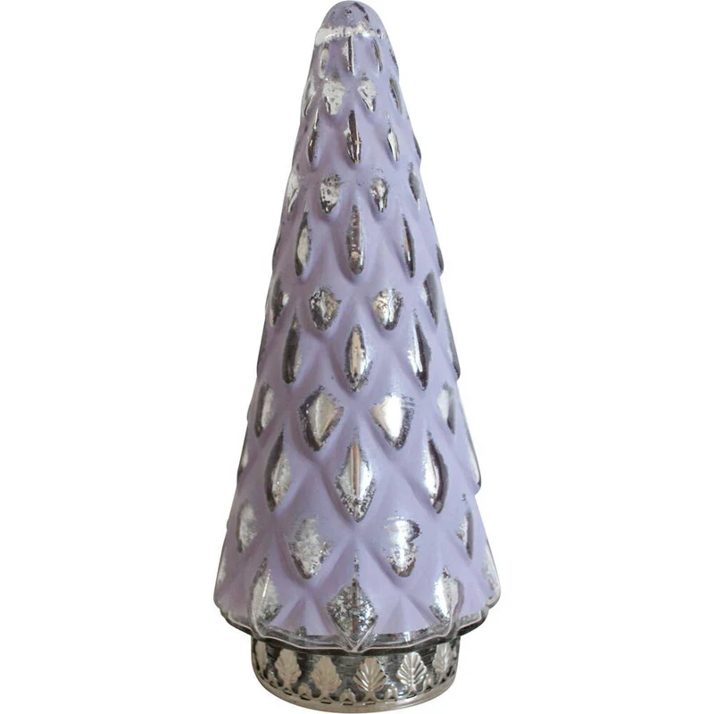 LVD Glass/Metal Lantern LED Pine Tree 24cm Christmas Home Decor Bubblegum