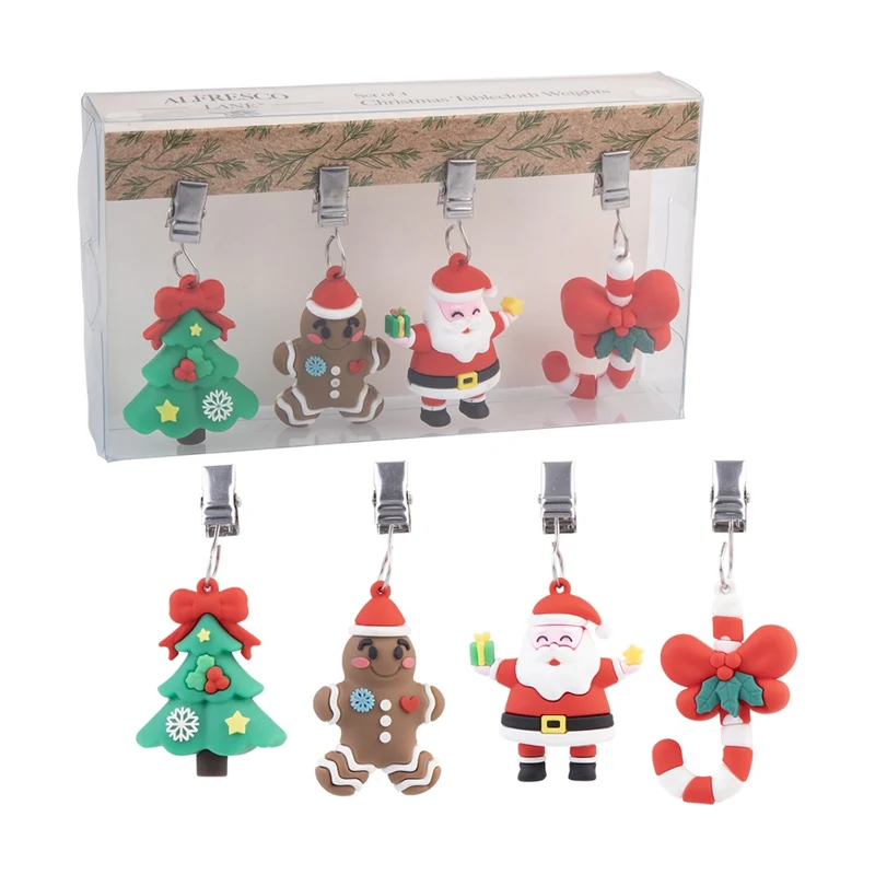 Alfresco Lane 4pc Outdoor Tablecloth Weights Set Festive Design Christmas