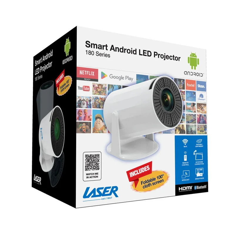 Laser 100in Multi-Angle Tube Android LED Projector Expansive Screen White