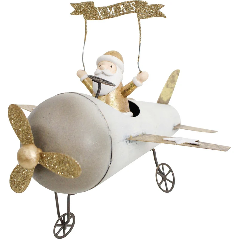 LVD 2PK Metal Plane with Santa Home/Living Room Christmas Display Decor 19x16cm