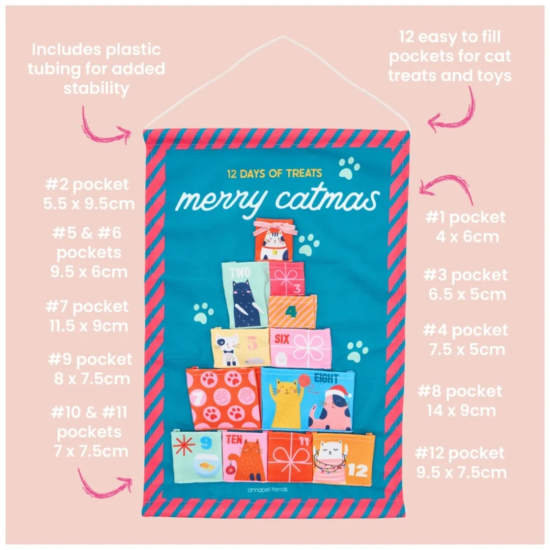 Annabel Trends Reusable Cat Christmas Advent Calendar 39x58.5cm