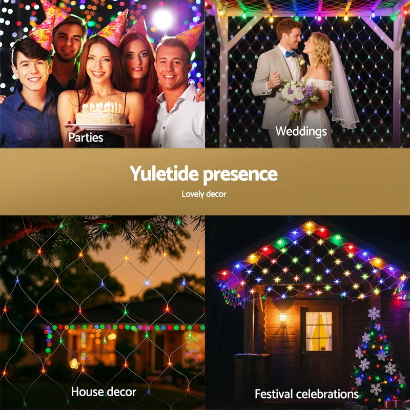 Jingle Jollys Christmas Lights 5Mx3M Net String Light 600 LED Colourful Beads