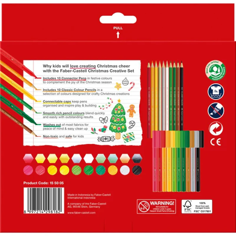 Faber-Castell 20pc Christmas Creative Set Markers Coloured Pencils Metallic Silver Gold