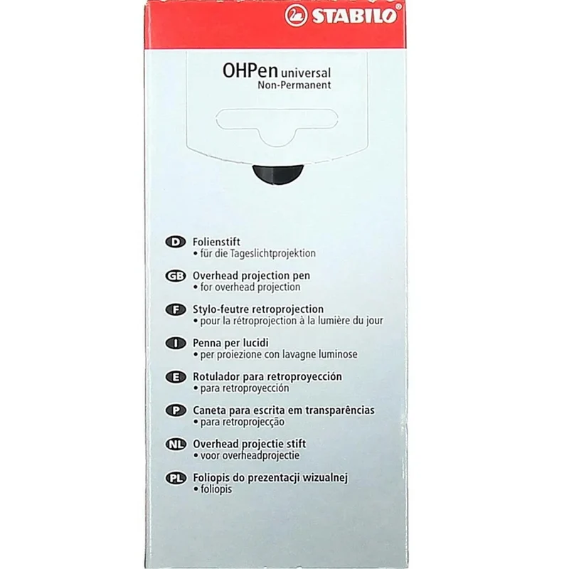 Stabilo Universal Overhead Projector OHP Soluble Marker Pen Medium Black Box 10