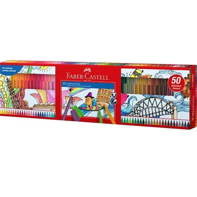 Faber-Castell 50 Connector Pens Colour Markers Assorted Colours Box Set