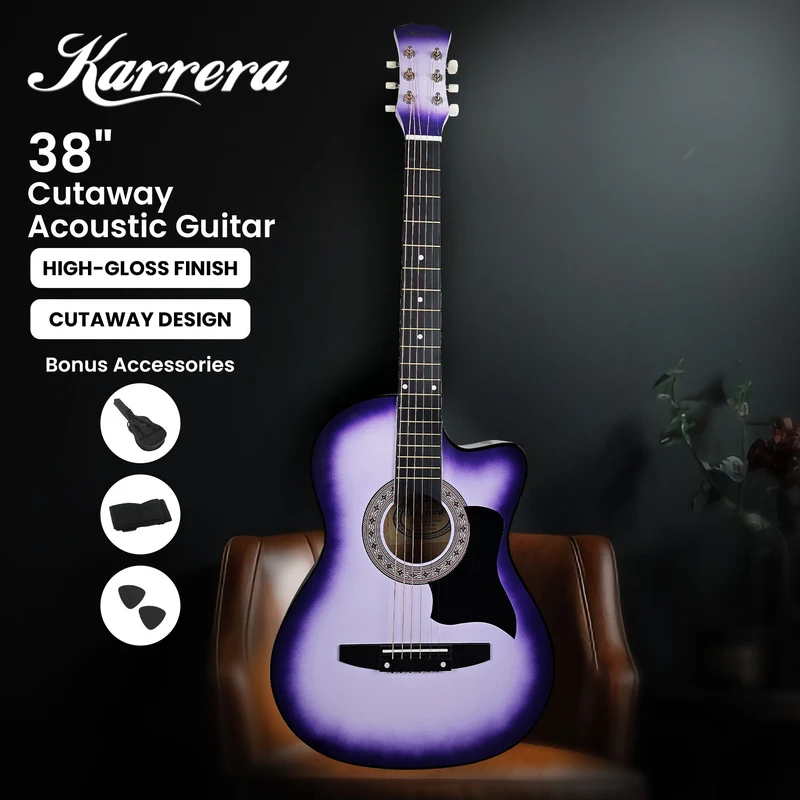 Karrera 38in Cutaway Acoustic Guitar with Carry Bag (Purple Burst)