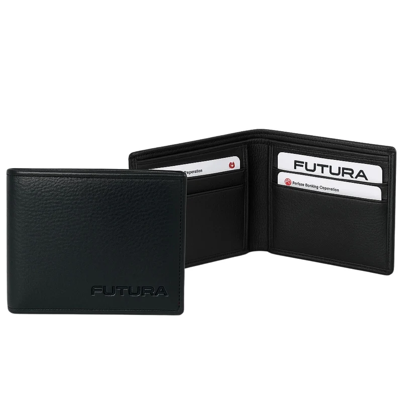 Futura Mens RFID Protected Slim Genuine Leather Wallet - Black