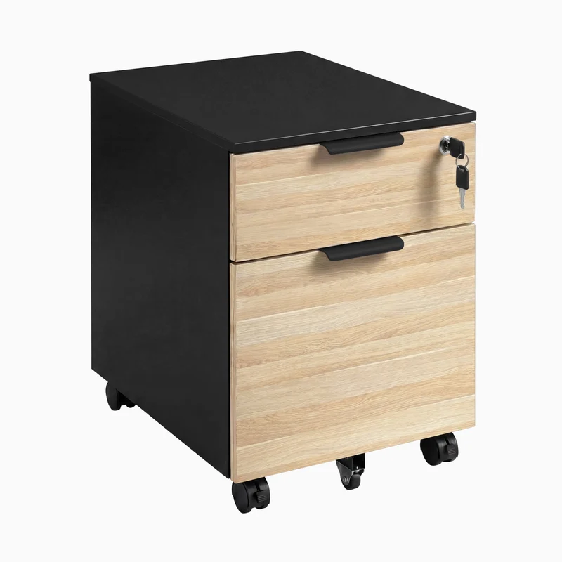 Desky Minimal Filing Cabinet - White / Dark Bamboo