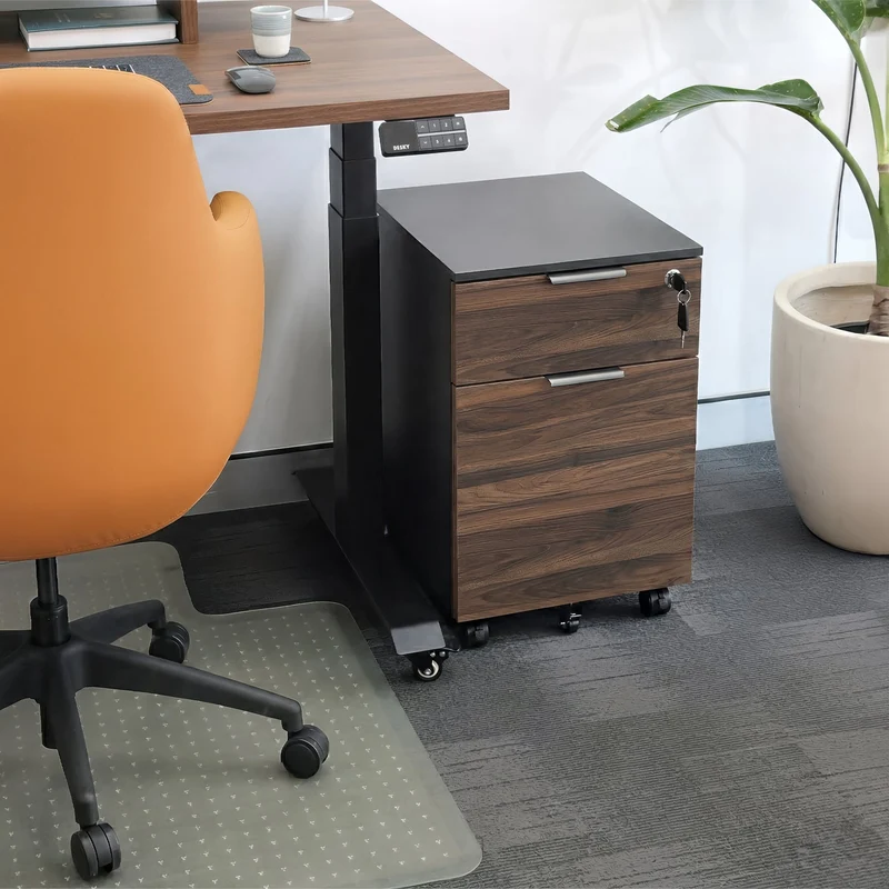 Desky Minimal Filing Cabinet - White / Natural Walnut Melamine
