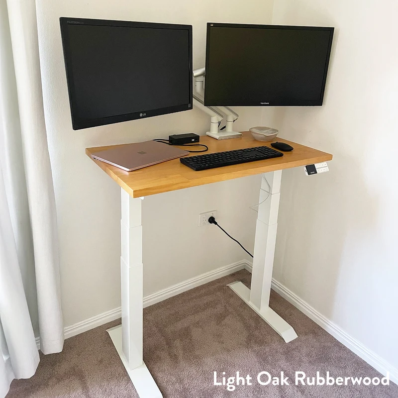 Desky Dual Mini Rubberwood Sit Stand Desk 100cm Light Oak Desktop and Wheat Frame