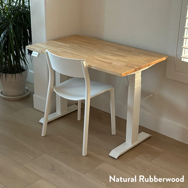 Desky Dual Mini Rubberwood Sit Stand Desk 80cm Natural Desktop and Wheat Frame