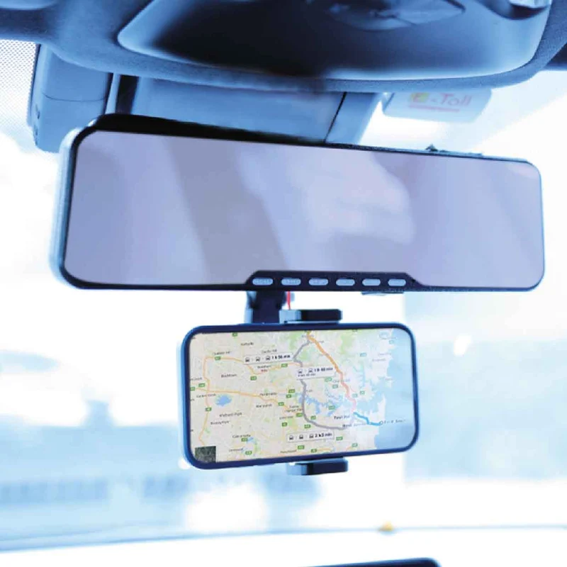 Laser Rear View Mirror Phone Mount with Adjustable Clamp (Black)