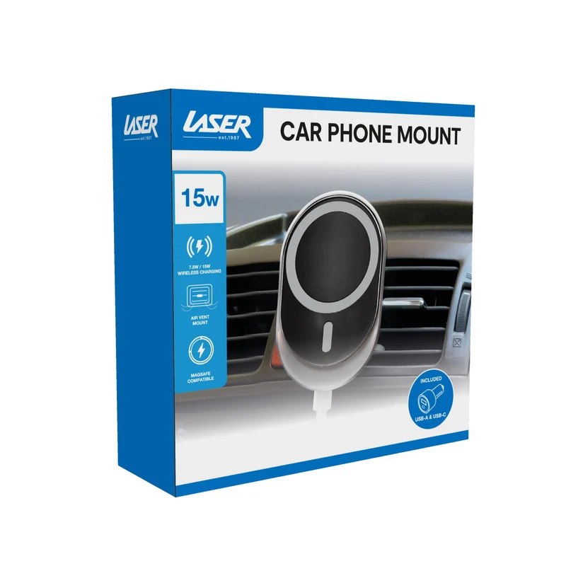 Laser Car Vent Mount with 15W MagSafe Wireless Charging (Black)