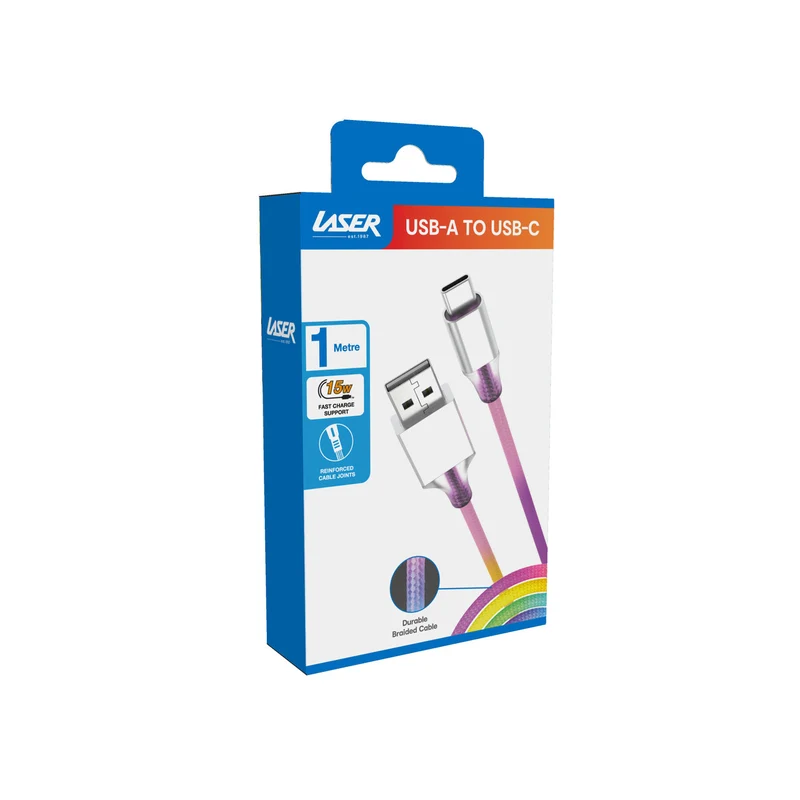 Laser 1m Nylon-Braided Type-C Charging Cable (Rainbow)