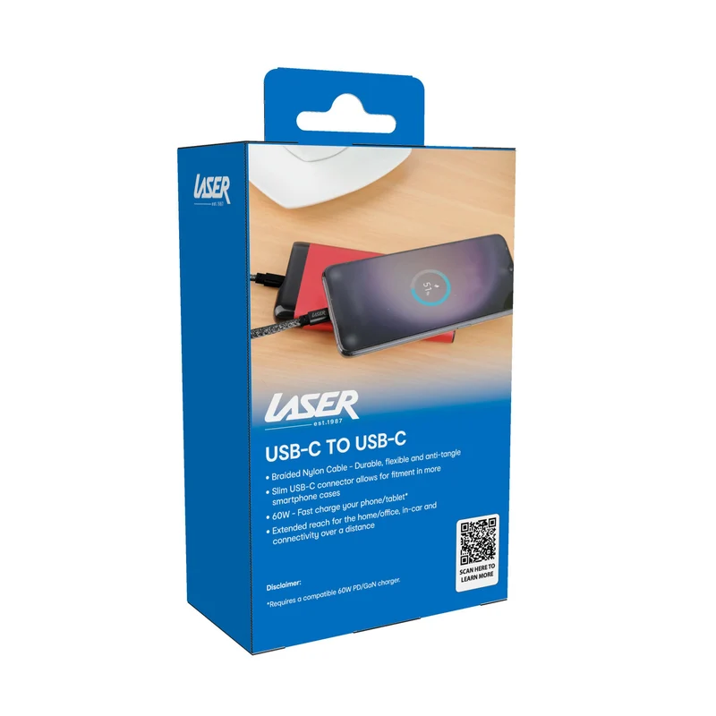 Laser 2m (2-pack) USB-C to USB-C Cable 60W (Black/Silver)