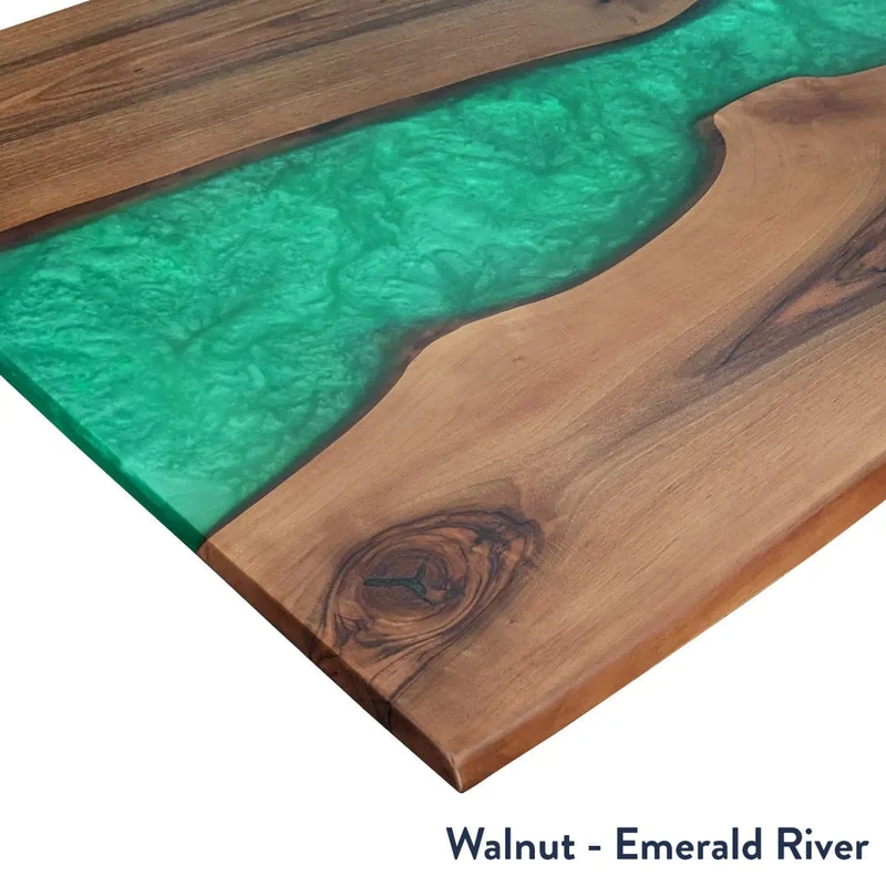 Desky Dual Resin Hardwood Sit Stand Desk 180cm Natural Walnut Emerald River Desktop and Wheat Frame