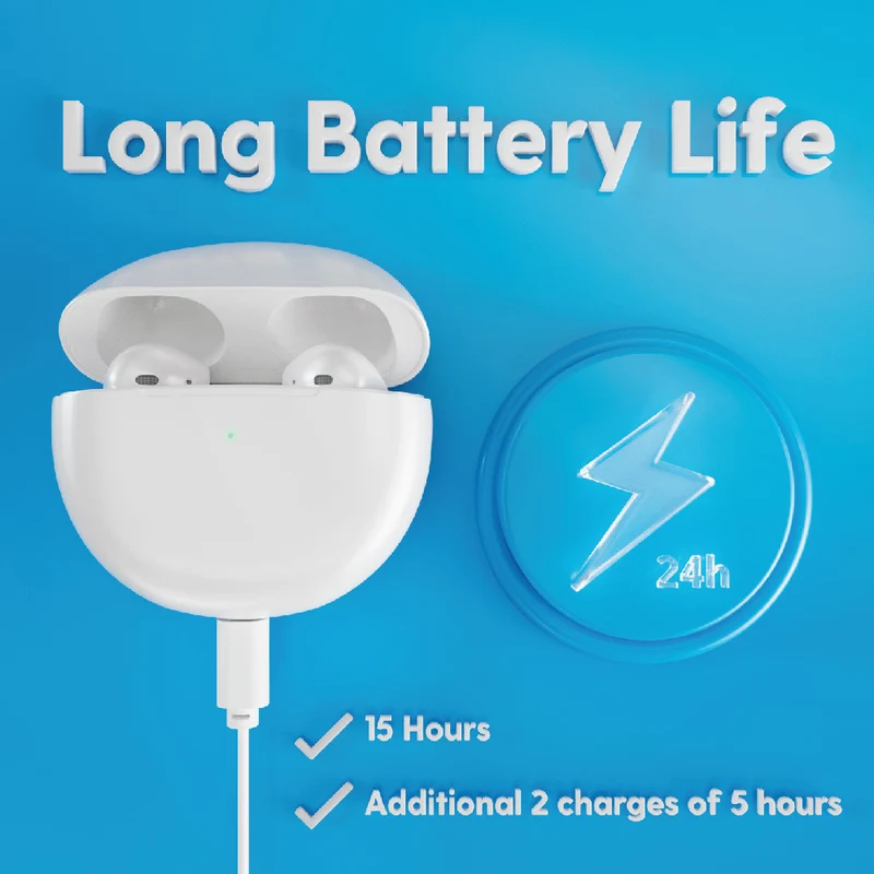 Laser TWS Earbuds with Voice Assistant and Charging Case (White)
