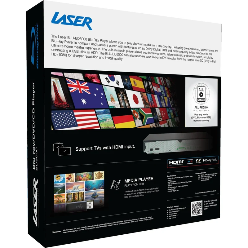 Laser Full HD Blu Ray Player with Multi Region Playback
