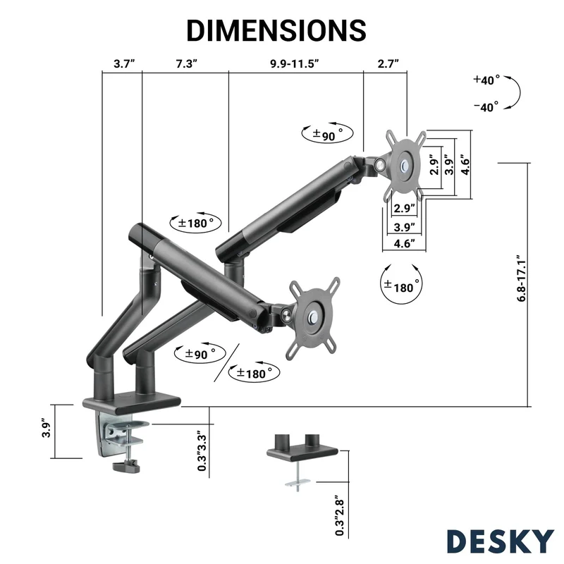 Desky Dual Slim Aluminium Monitor Arm - White