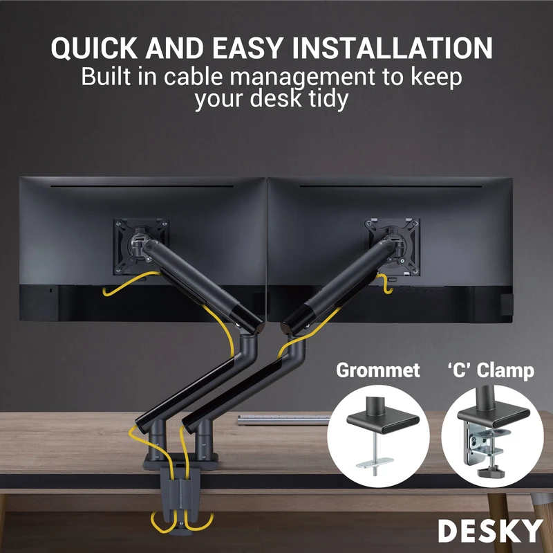 Desky Dual Slim Aluminium Monitor Arm - White