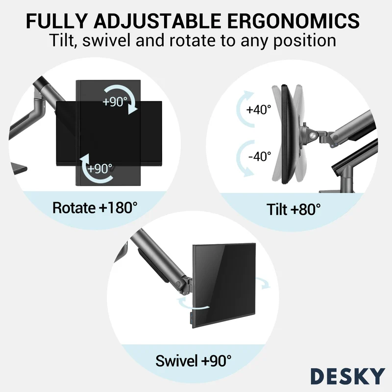 Desky Dual Slim Aluminium Monitor Arm - White