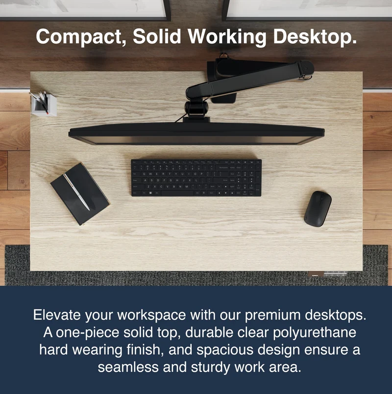 Desky Dual Mini Sit Stand Desk 900x500 White Desktop and Wheat Frame