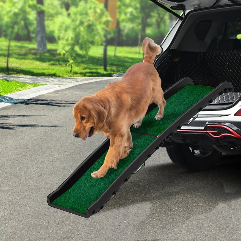 Furtastic Foldable Dog Ramp with Non Slip Synthetic Grass Lightweight Plastic Portable Pet Ramp for Car SUV