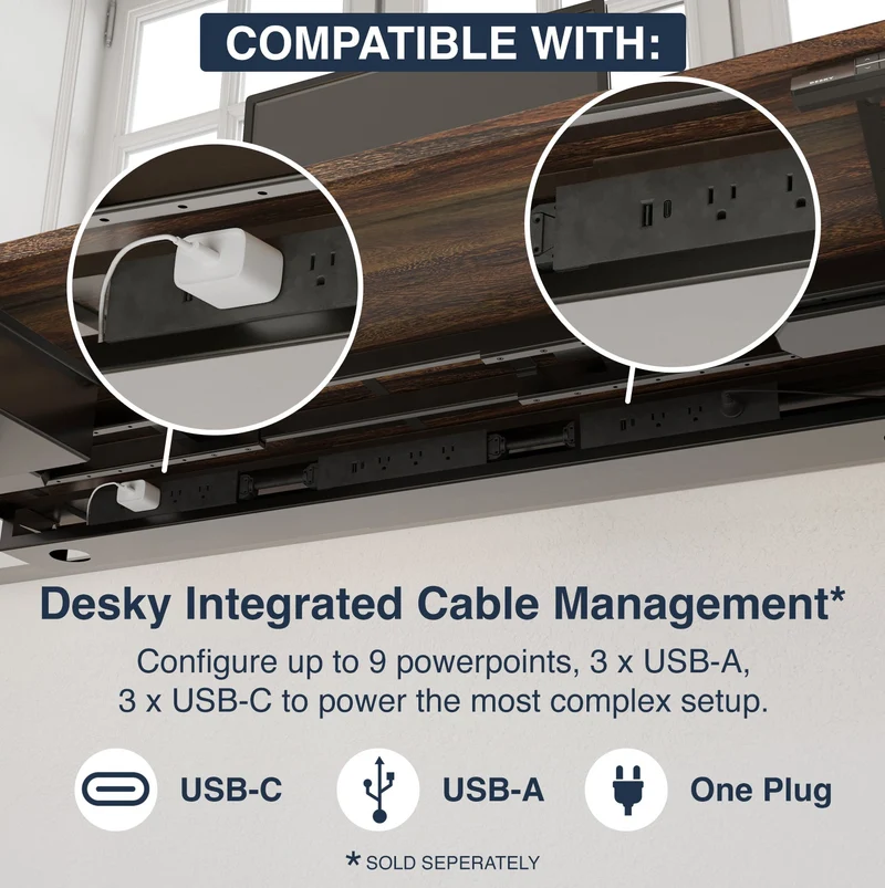 Desky Dual Hardwood Sit Stand Desk 200cm White Oak Desktop and Wheat Frame