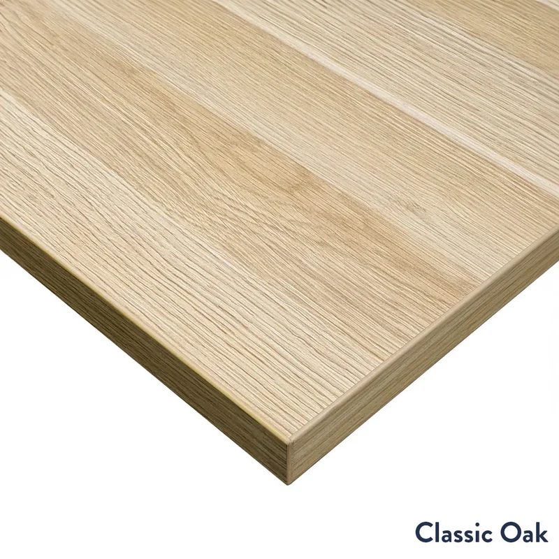 Desky L-Shape Melamine Sit Stand Desk 200cm - Right Return Select Beech Top and Wheat Leg