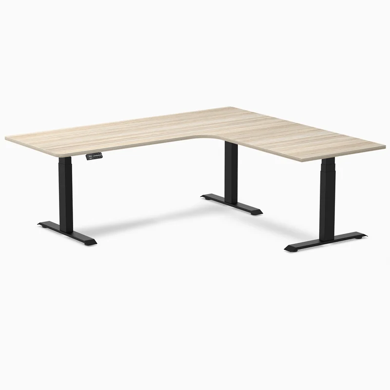 Desky L-Shape Melamine Sit Stand Desk 200cm - Right Return Select Beech Top and Wheat Leg