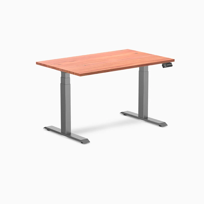 Desky Dual Softwood Sit Stand Desk 150cm Red Cedar Desktop and Wheat Frame