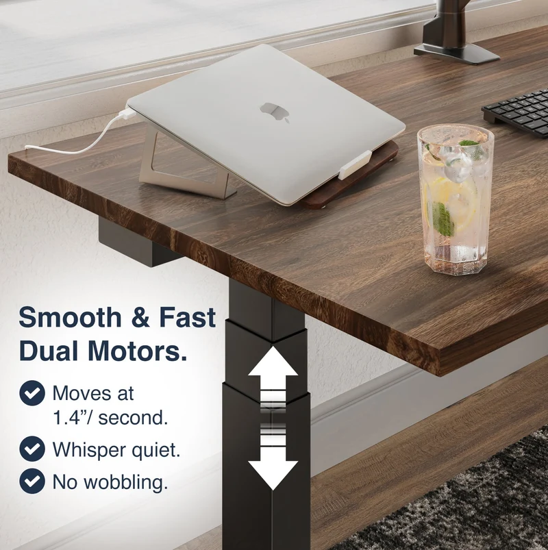 Desky Dual Hardwood Sit Stand Desk 200cm Teak Desktop and Wheat Frame