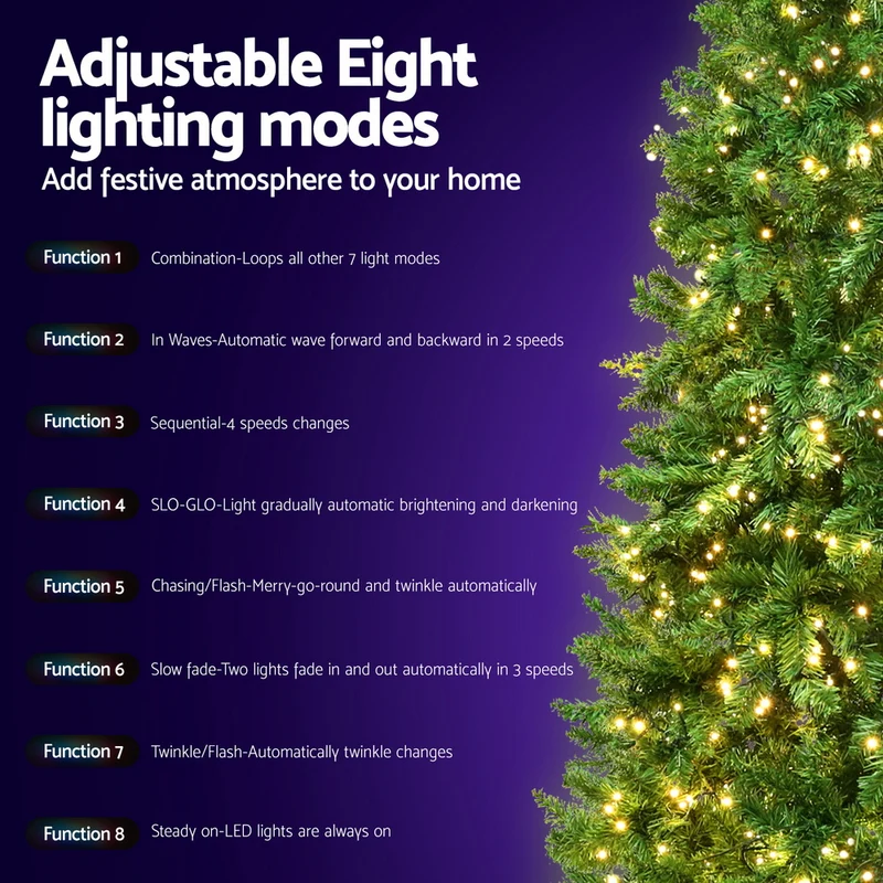 Jingle Jollys Christmas Tree 1.8m LED Xmas Tree Decorations 874 Tips 8 Modes