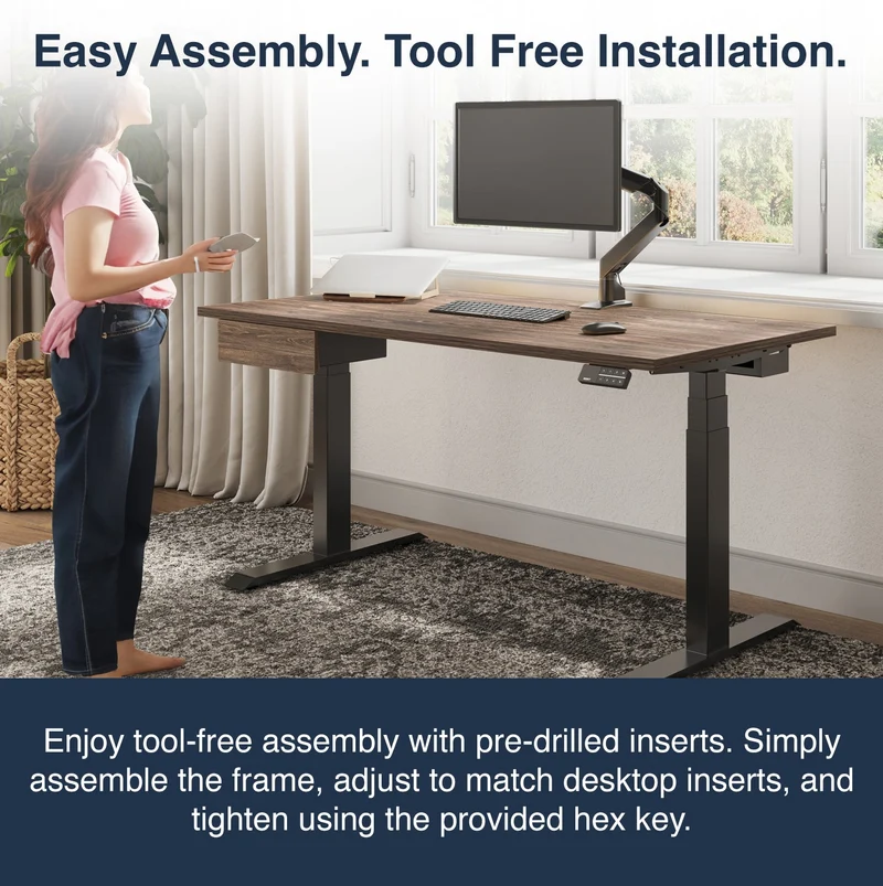 Desky Dual Melamine Sit Stand Desk 180cm Prime Oak Desktop and Wheat Frame