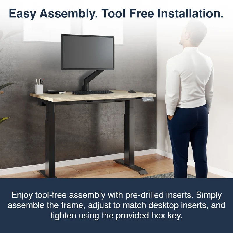 Desky Dual Mini Sit Stand Desk 1000x600 White Desktop and Wheat Frame