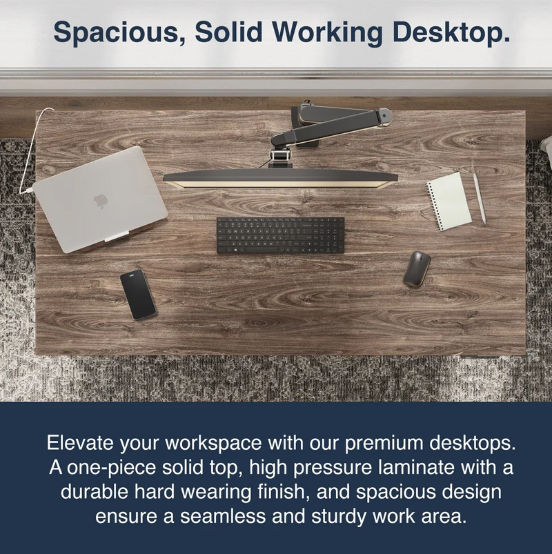 Desky Dual Melamine Sit Stand Desk 180cm Natural Walnut Desktop and Wheat Frame