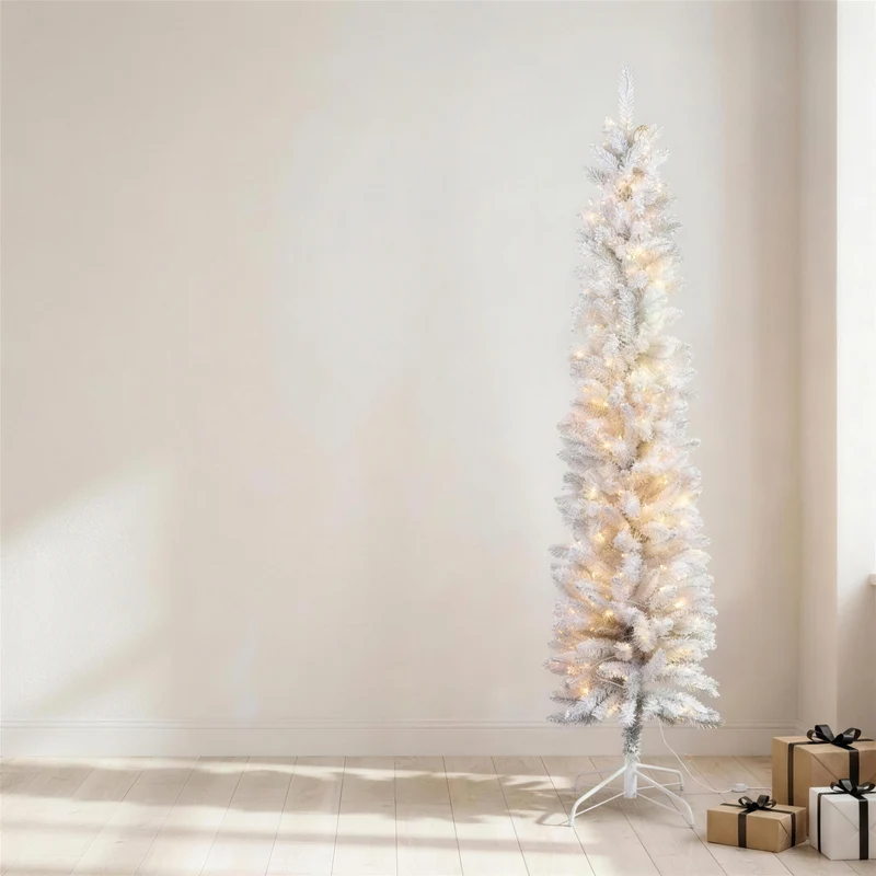 Christabelle 1.8m 6ft White Fairy Floss Christmas Tree Pre Lit RGB LED Flocked Slim 20 Modes Festive Holiday Decoration