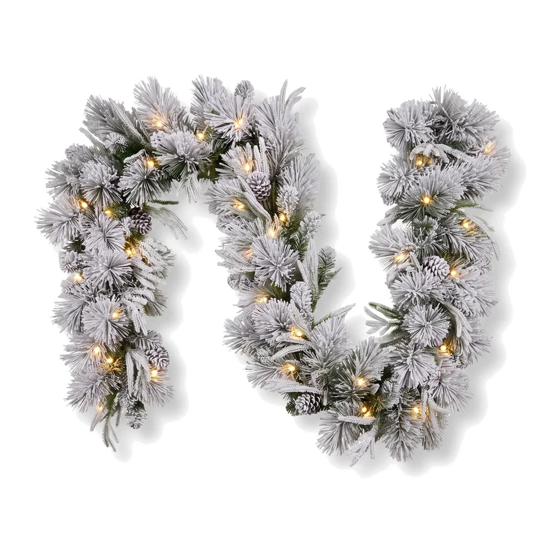 Christabelle 2.74m Alpine Snow Christmas Garland Pre Lit Multi Function LED Timer Flocked Pine Cones