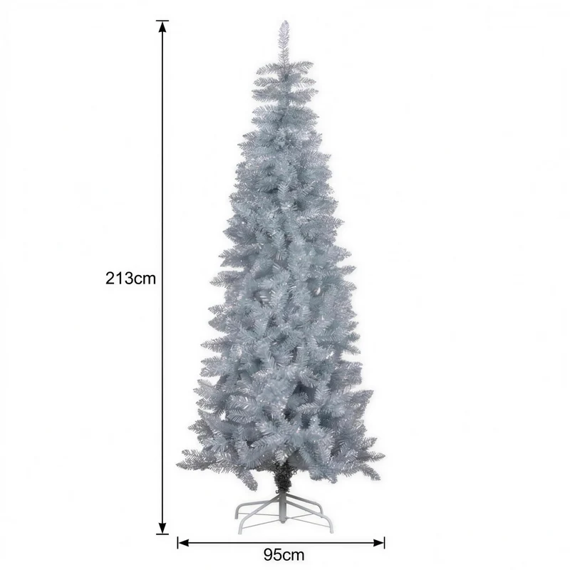Christabelle 2.1m 7ft Silver Tinsel Christmas Tree Pre Lit Warm White LED Retro Artificial Indoor Xmas Decor Home